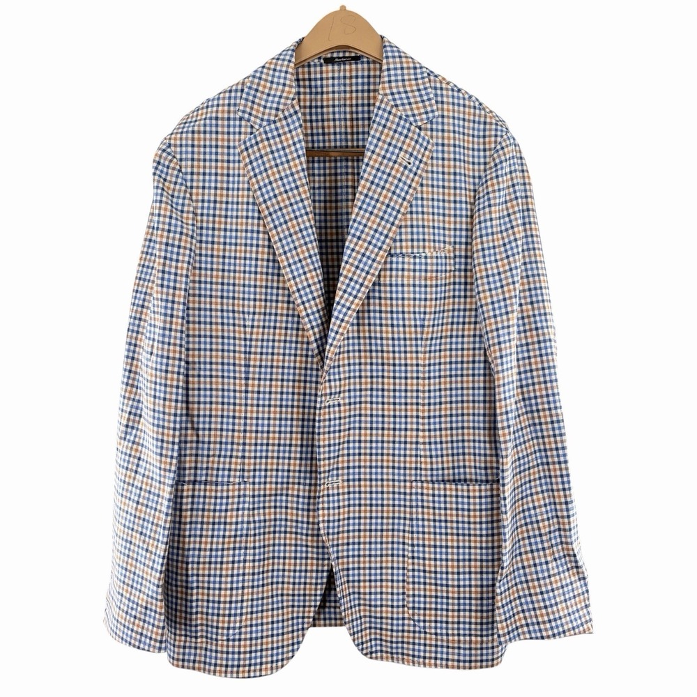 Sartorio Napoli Kiton Blazer Jacket EU 52R US 42R Gingham Wool Linen Unstructure